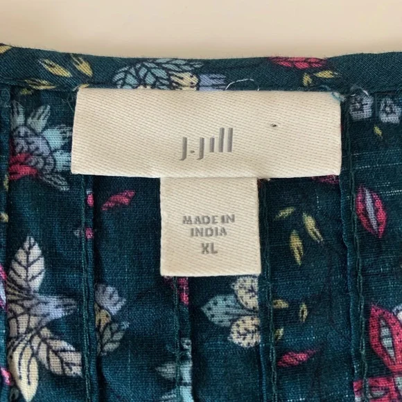 J. Jill Pintuck Floral Flare Sleeve Cotton Top Blouse XL - Picture 9 of 11